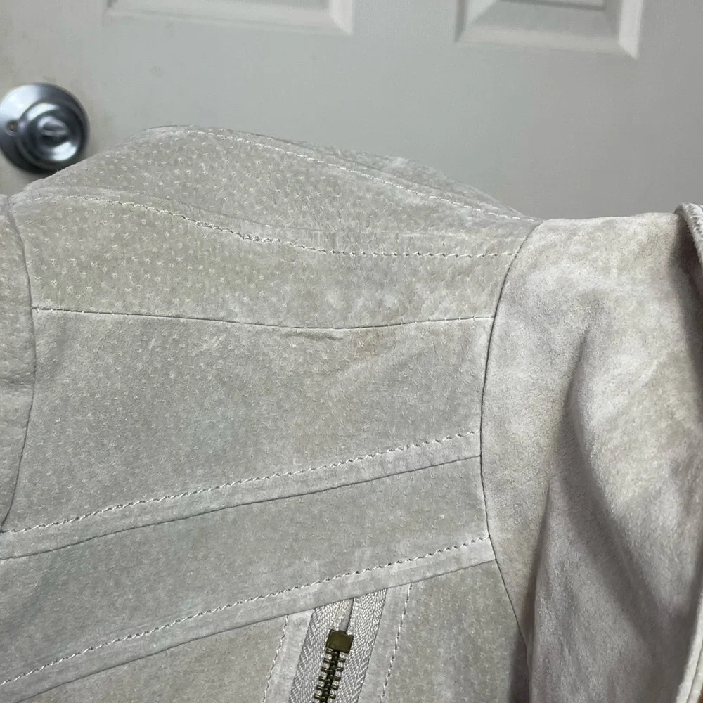 Iman suede 100% leather jacket grey zip up L womens trendy - Picture 6 of 11